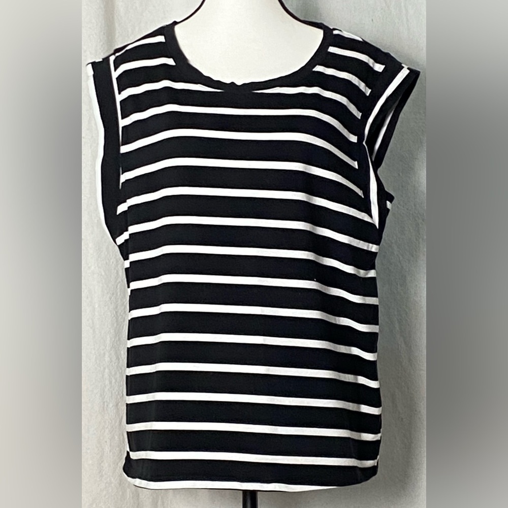 Black & White Striped Sleeveless Tank Top XL Cotton/Spandex
